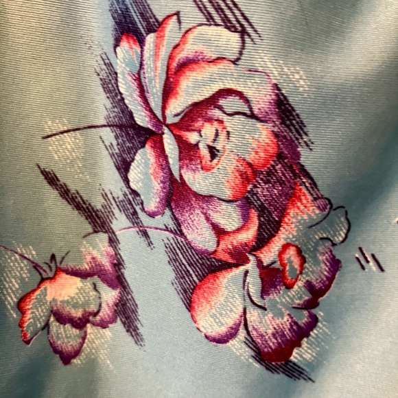 Vintage 1970s Blue Floral Geometric Print Dress | Plus Size | Soft Stretch - Picture 5 of 12